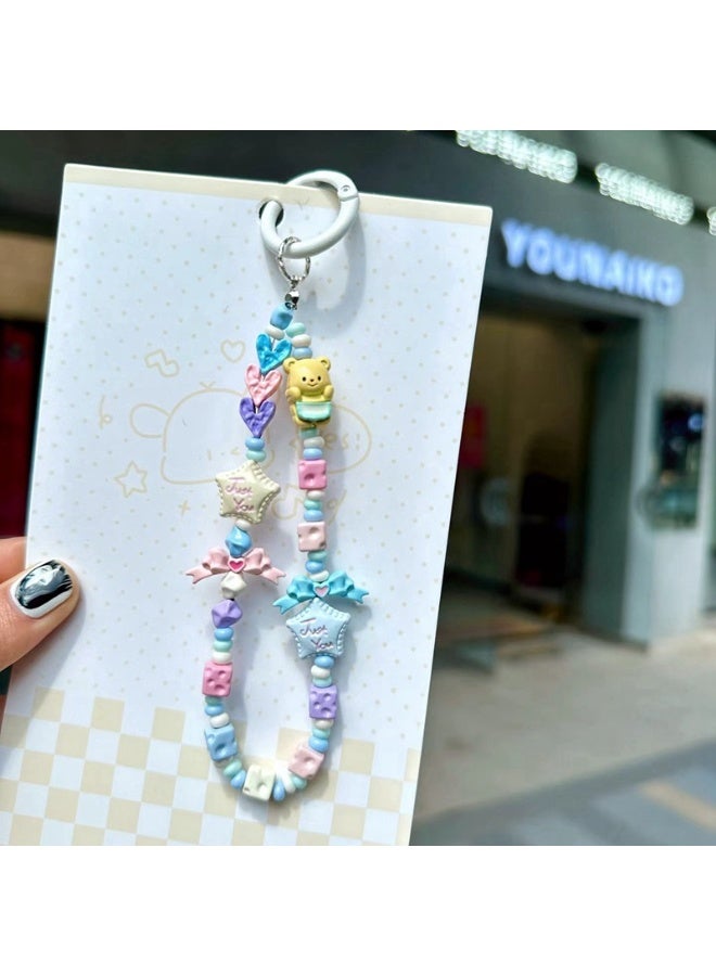 NIBEMINENT Phone Charm/ Chain Strap for Women Girls,Cute Butter Teddy Cell Phone Case Lanyard Wrist Strap