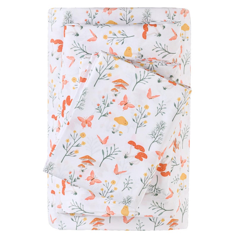 Viviland Mushroom Twin Sheet Set - 4 Piece Vintage Butterfly Flower Patterned Bed Sheets - Soft, Breathable Microfiber Floral Sheets with Deep Pocket, Non-Slip Fitted Sheets & Pillowcases - Image 1