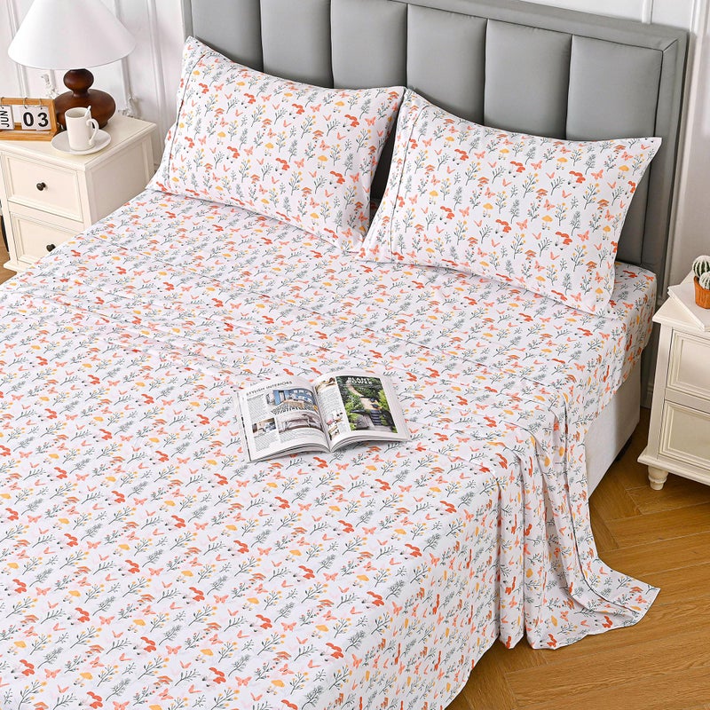 Viviland Mushroom Twin Sheet Set - 4 Piece Vintage Butterfly Flower Patterned Bed Sheets - Soft, Breathable Microfiber Floral Sheets with Deep Pocket, Non-Slip Fitted Sheets & Pillowcases - Image 2
