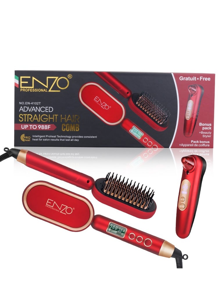 ENZO Professional - ENZO Fast PTC Heating Electric Multi Temperature Salon Styling Brush Hair Straightener Comb and Blackhead Remover Suction - Image 1