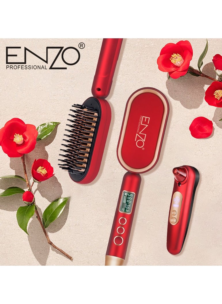 ENZO Professional - ENZO Fast PTC Heating Electric Multi Temperature Salon Styling Brush Hair Straightener Comb and Blackhead Remover Suction - Image 1