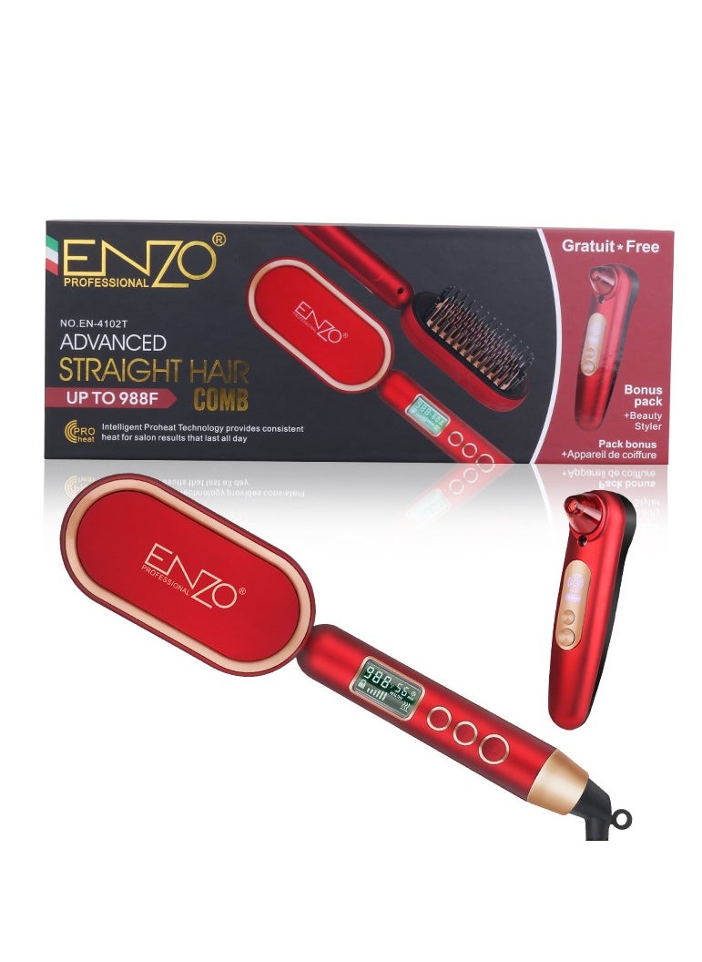 ENZO Professional - ENZO Fast PTC Heating Electric Multi Temperature Salon Styling Brush Hair Straightener Comb and Blackhead Remover Suction - Image 1