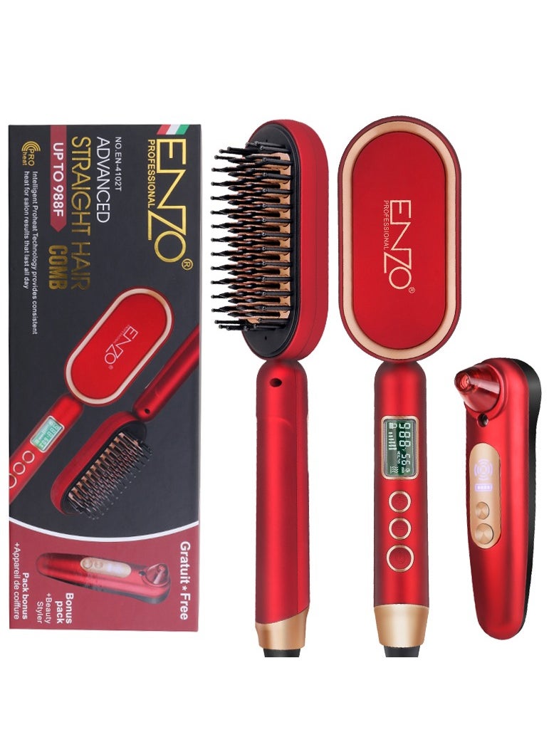 ENZO Professional - ENZO Fast PTC Heating Electric Multi Temperature Salon Styling Brush Hair Straightener Comb and Blackhead Remover Suction - Image 1