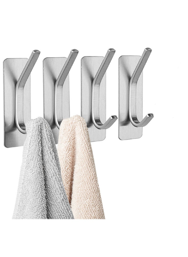4 Piece Towel Hooks/Adhesive Hooks  Brushed Silver Wall Hooks for Hanging Coat  Hat Towel Robe Hook  Bathroom and Bedroom  Stainless Steel - Image 1