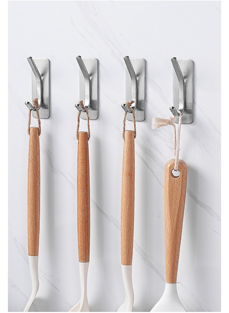 4 Piece Towel Hooks/Adhesive Hooks  Brushed Silver Wall Hooks for Hanging Coat  Hat Towel Robe Hook  Bathroom and Bedroom  Stainless Steel - Image 3