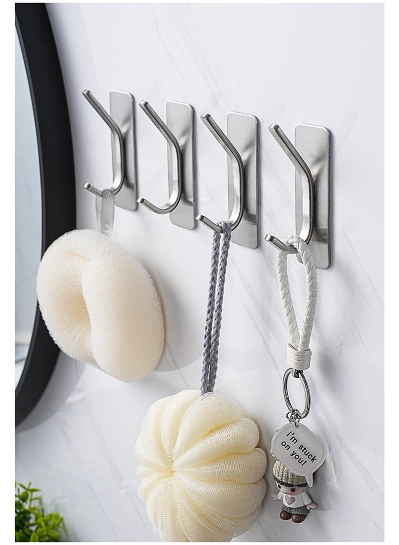 4 Piece Towel Hooks/Adhesive Hooks  Brushed Silver Wall Hooks for Hanging Coat  Hat Towel Robe Hook  Bathroom and Bedroom  Stainless Steel - Image 4