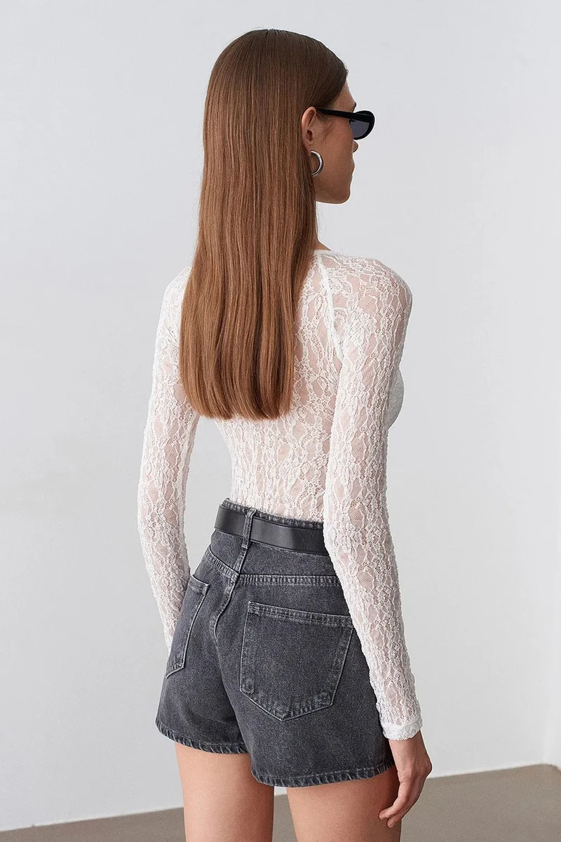 Dilvin White DILVIN Women’s Lace V-neck Long-sleeve Top for Women | Best Price UAE