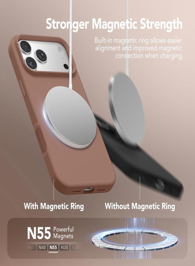 GONEZ Magnetic for iPhone 17 Pro Case, Compatible with MagSafe, [Screen Protector + Camera Lens Protector], Liquid Silicone Anti-Scratch Shockproof Protective Phone Case 6.3 inch, Brown - Image 3