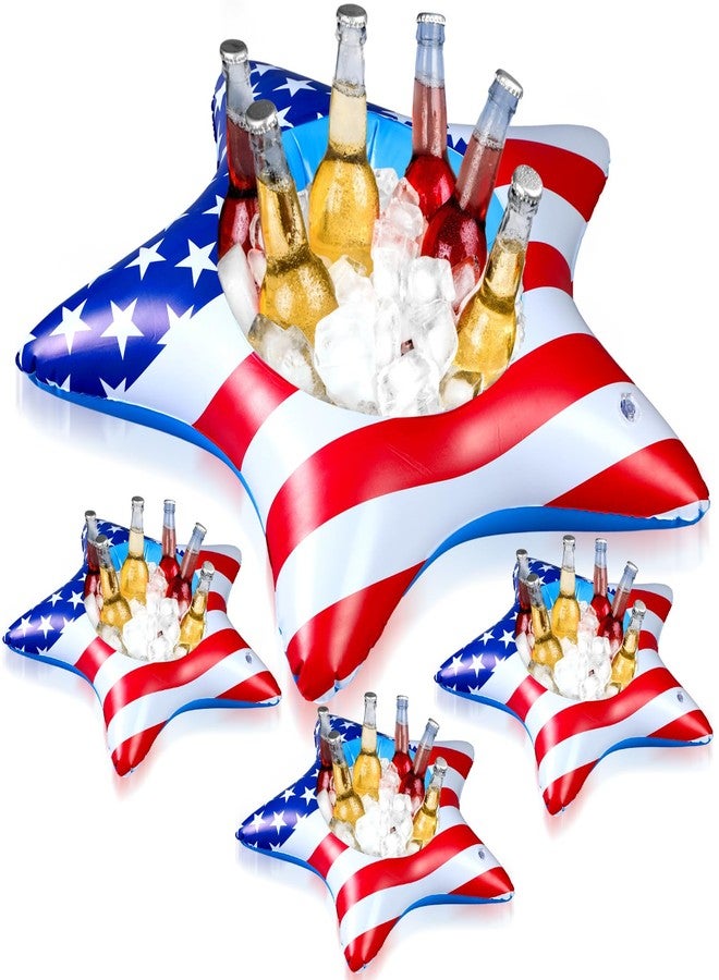 Tiangrid 4 Pcs 9.84 Inch Patriotic Inflatable Cooler 4th of July Drink Buffet Cooler Inflatable Ice Serving Bar Food Drink Containers for Independence Day Swimming Pool Party Indoor Outdoor BBQ Picnic - Image 1
