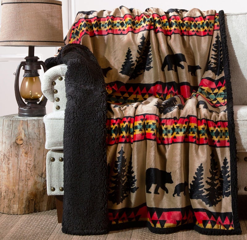 CARSTENS INC Ultra Premium Super Soft Plush Sherpa Fleece Oversized Throw Blanket 54 x 68 Bear Trails Black