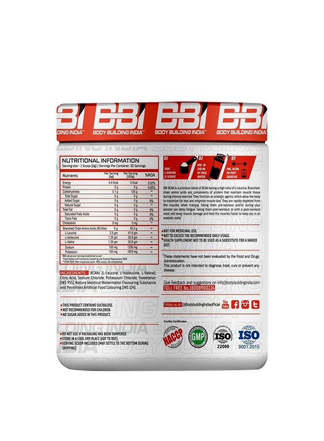 BBi Body Building India BBI BCAA 180g (180g, Watermelon) - Image 2