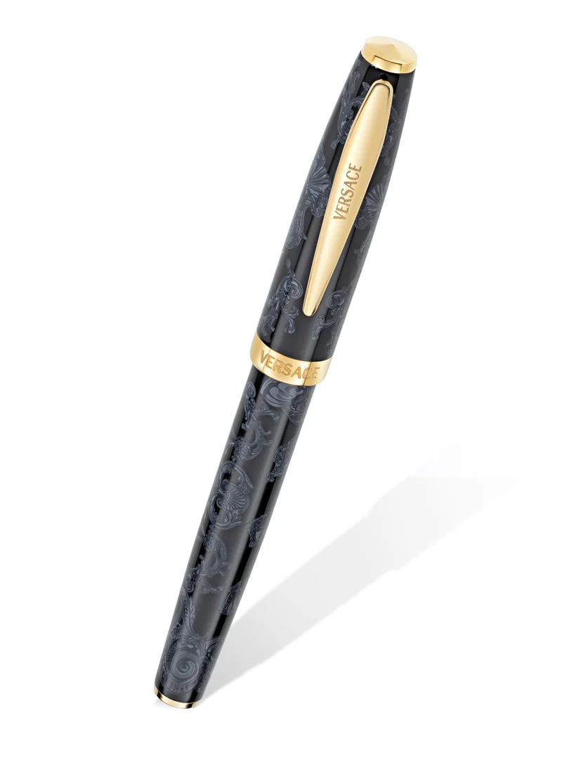 VERSACE Roller Pen - Black La Vacanza Pattern with Clip and Logo
