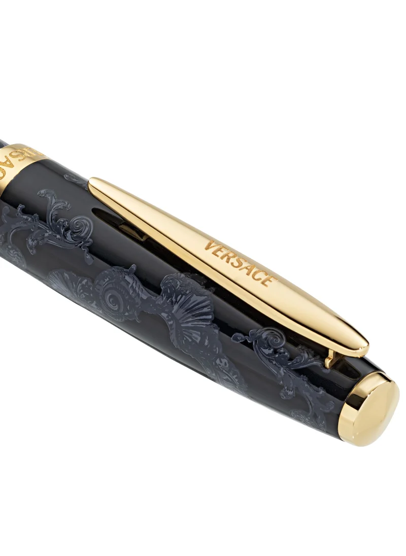 VERSACE Roller Pen - Black La Vacanza Pattern with Clip and Logo