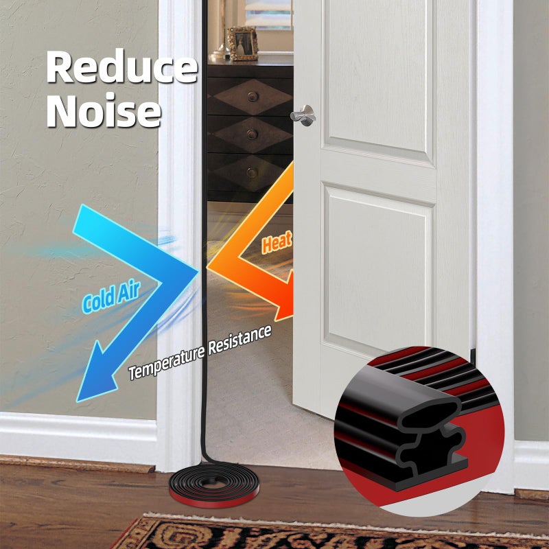 JSIWOTH Weather Stripping, Black D-Shaped Rubber Seal Strip for Doors/Windows, Self-Adhesive Door Soundproof Weatherstripping for Door Frame Window Insulation Gap Blocker 20 Ft - Image 5