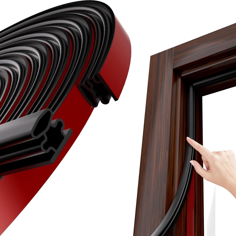JSIWOTH Weather Stripping, Black D-Shaped Rubber Seal Strip for Doors/Windows, Self-Adhesive Door Soundproof Weatherstripping for Door Frame Window Insulation Gap Blocker 20 Ft - Image 1