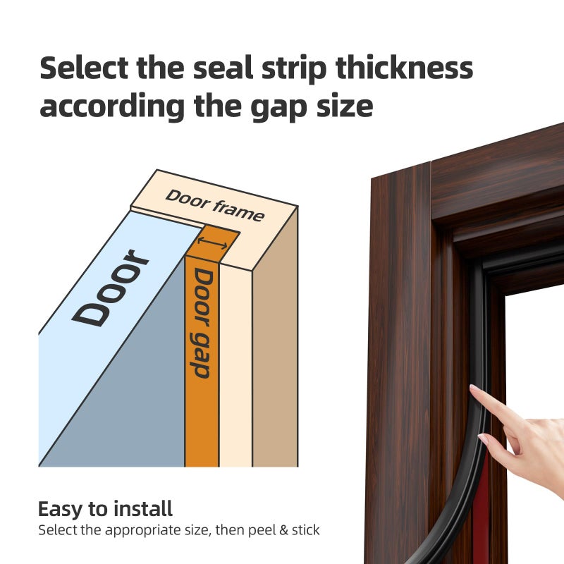 JSIWOTH Weather Stripping, Black D-Shaped Rubber Seal Strip for Doors/Windows, Self-Adhesive Door Soundproof Weatherstripping for Door Frame Window Insulation Gap Blocker 20 Ft - Image 3