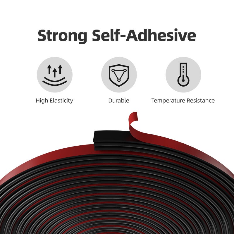 JSIWOTH Weather Stripping, Black D-Shaped Rubber Seal Strip for Doors/Windows, Self-Adhesive Door Soundproof Weatherstripping for Door Frame Window Insulation Gap Blocker 20 Ft - Image 4