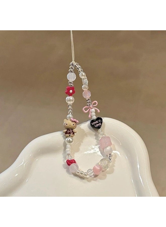 NIBEMINENT Phone Charm/ Chain Strap for Women Girls, Cute Girlish Heart Kt Cell Phone Case Lanyard Wrist Strap - Image 1