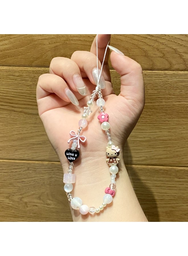 NIBEMINENT Phone Charm/ Chain Strap for Women Girls, Cute Girlish Heart Kt Cell Phone Case Lanyard Wrist Strap - Image 2