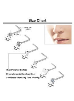 Y&D 36 PCS Nose Rings for Women Studs Hoop 20G Piercings Jewelry Screw Stainless Steel Bone Flat Top Diamond Opal Heart High Nostril Piercing Men(Silver)  - Image 4