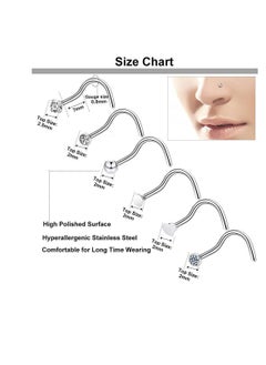 Y&D 36 PCS Nose Rings for Women Studs Hoop 20G Piercings Jewelry Screw Stainless Steel Bone Flat Top Diamond Opal Heart High Nostril Piercing Men(Silver)  - Image 3