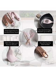 COOK WITH COLOR COOK WITH COLOR Silicone Cooking Utensils, Kitchen Utensil Set, Easy to Clean Silicone Kitchen Utensils, Cooking Utensils for Nonstick Cookware, Kitchen Gadgets Set, Mini, Pink  - Image 3