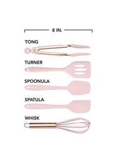 COOK WITH COLOR COOK WITH COLOR Silicone Cooking Utensils, Kitchen Utensil Set, Easy to Clean Silicone Kitchen Utensils, Cooking Utensils for Nonstick Cookware, Kitchen Gadgets Set, Mini, Pink  - Image 5