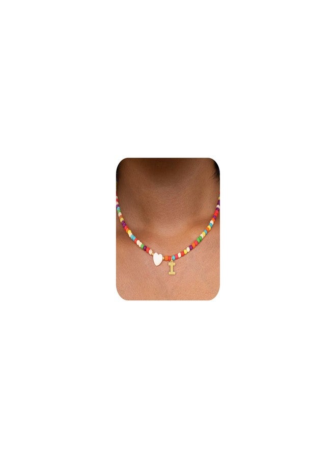 ZZLAY Colorful Beaded Initial Necklace for Girls - Trendy Handmade Choker Necklace with Stainless Steel Letter Charm and Heart Pendant, Bohemian Initial Necklace Jewelry Gift for Women and Teen Girls - Image 1