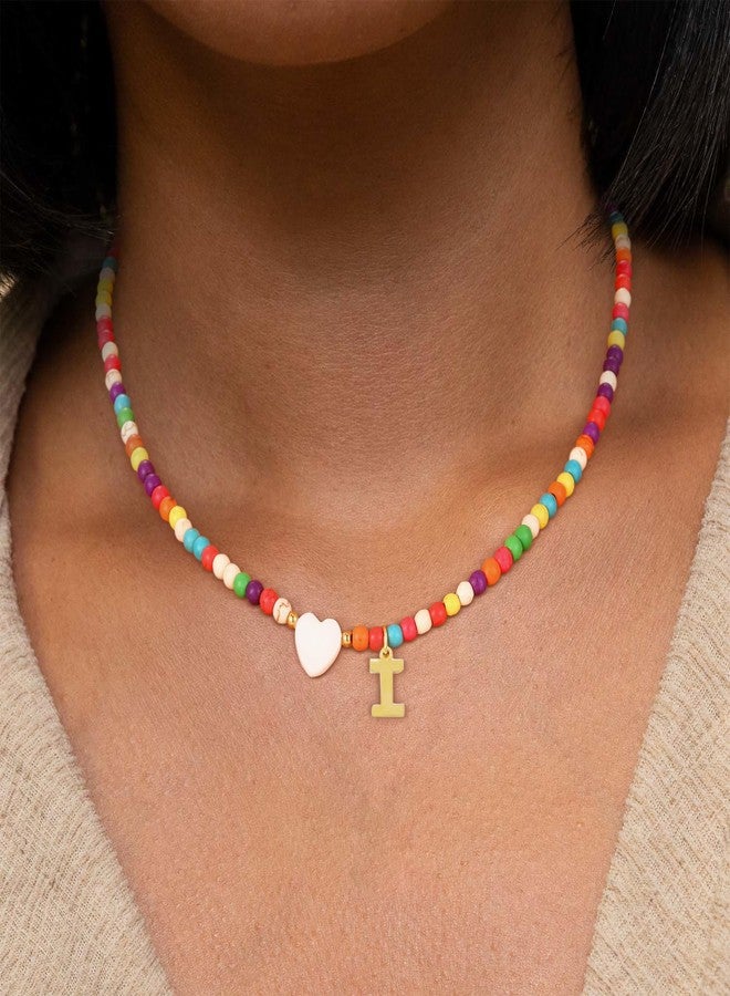 ZZLAY Colorful Beaded Initial Necklace for Girls - Trendy Handmade Choker Necklace with Stainless Steel Letter Charm and Heart Pendant, Bohemian Initial Necklace Jewelry Gift for Women and Teen Girls - Image 2