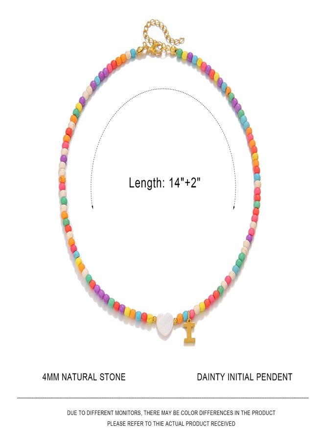 ZZLAY Colorful Beaded Initial Necklace for Girls - Trendy Handmade Choker Necklace with Stainless Steel Letter Charm and Heart Pendant, Bohemian Initial Necklace Jewelry Gift for Women and Teen Girls - Image 4