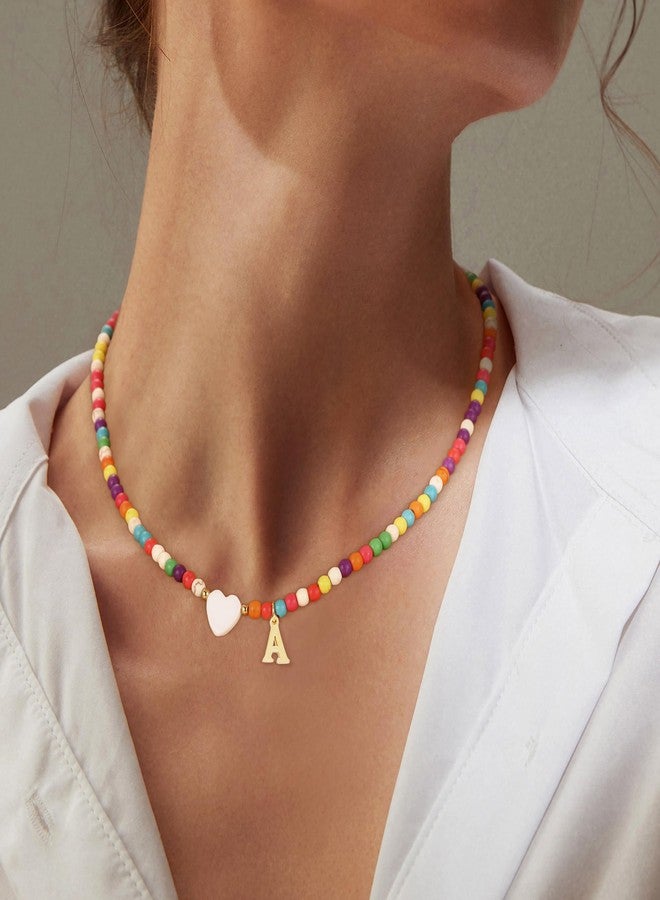 ZZLAY Colorful Beaded Initial Necklace for Girls - Trendy Handmade Choker Necklace with Stainless Steel Letter Charm and Heart Pendant, Bohemian Initial Necklace Jewelry Gift for Women and Teen Girls - Image 3