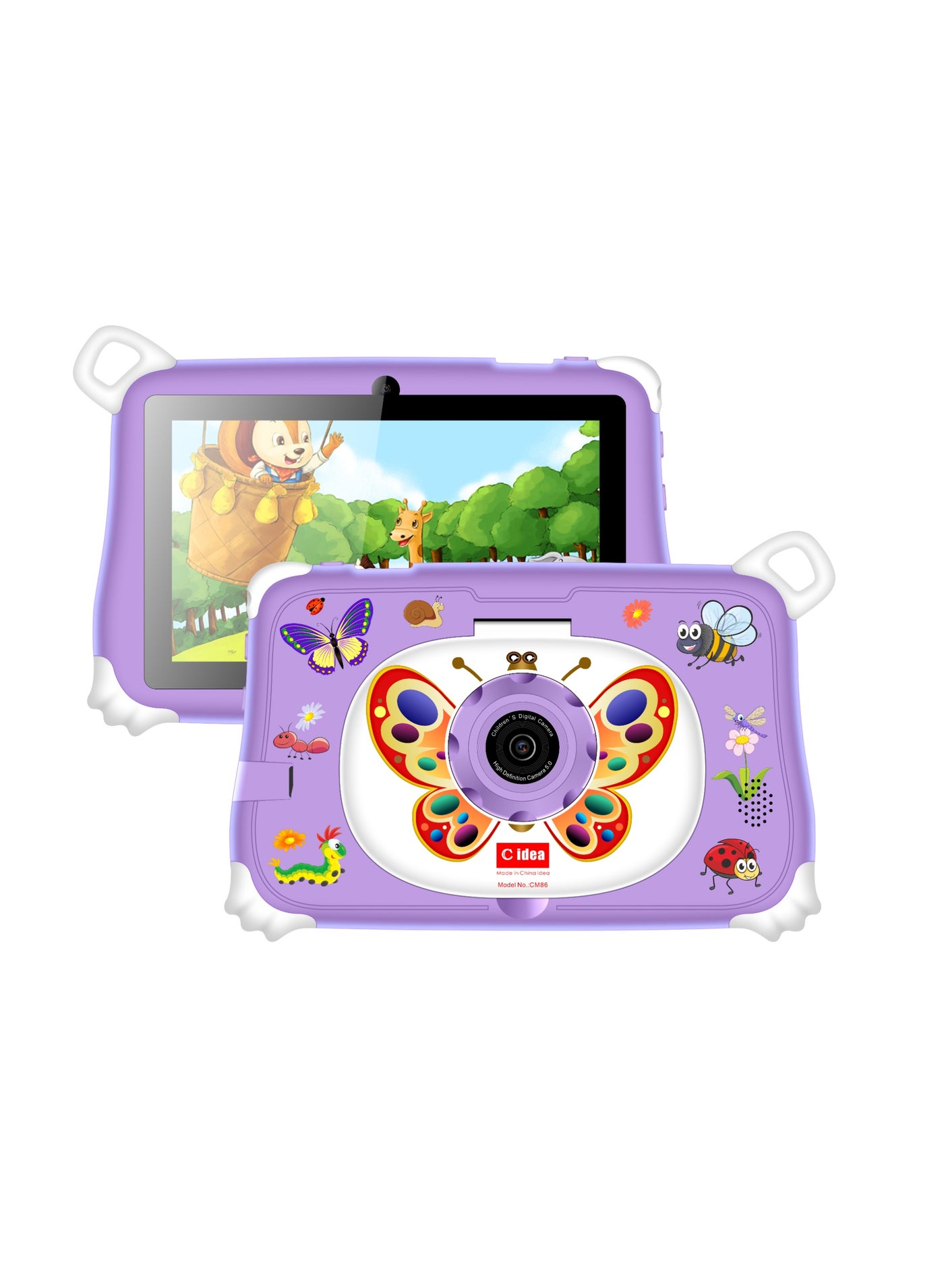C idea 7-Inch IPS Smart Tablet for Kids CM86 Wi-Fi Bluetooth GPS 8GB RAM 256GB ROM Edge Proof Children Education Android Tab with Built-in Foldable Stand Dual Camera Game Tab Purple