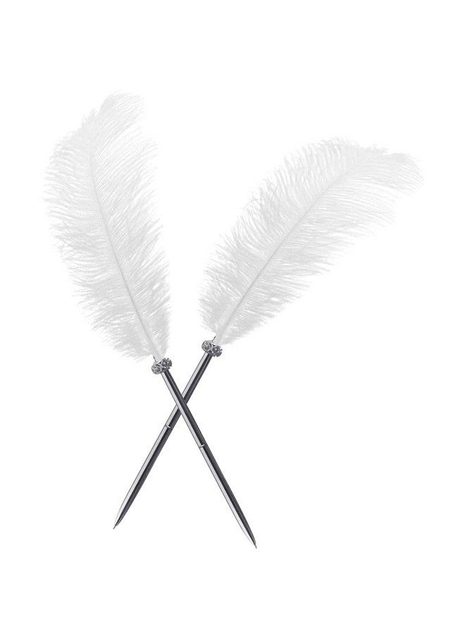 Simple polymer 2 Pcs Feather Pen Black Ink Ballpoint Pen Vintage Feather Quill Wedding Signing Pen For Wedding Bridal Or Student School Writing Wedding Signature Pen (White) - Image 1