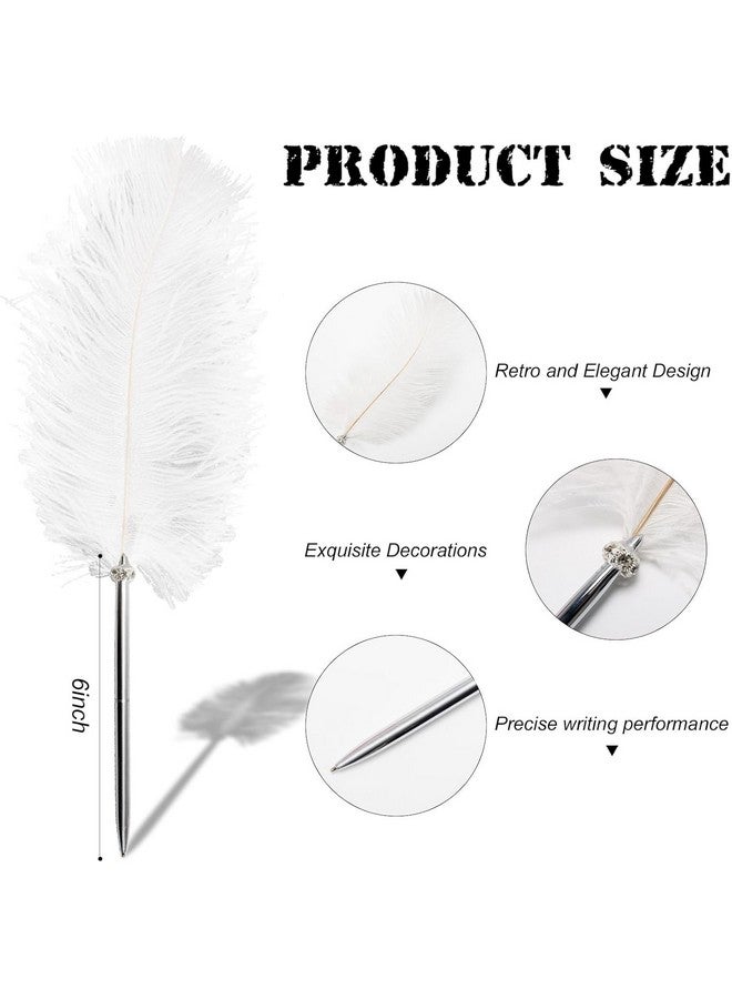 Simple polymer 2 Pcs Feather Pen Black Ink Ballpoint Pen Vintage Feather Quill Wedding Signing Pen For Wedding Bridal Or Student School Writing Wedding Signature Pen (White) - Image 2