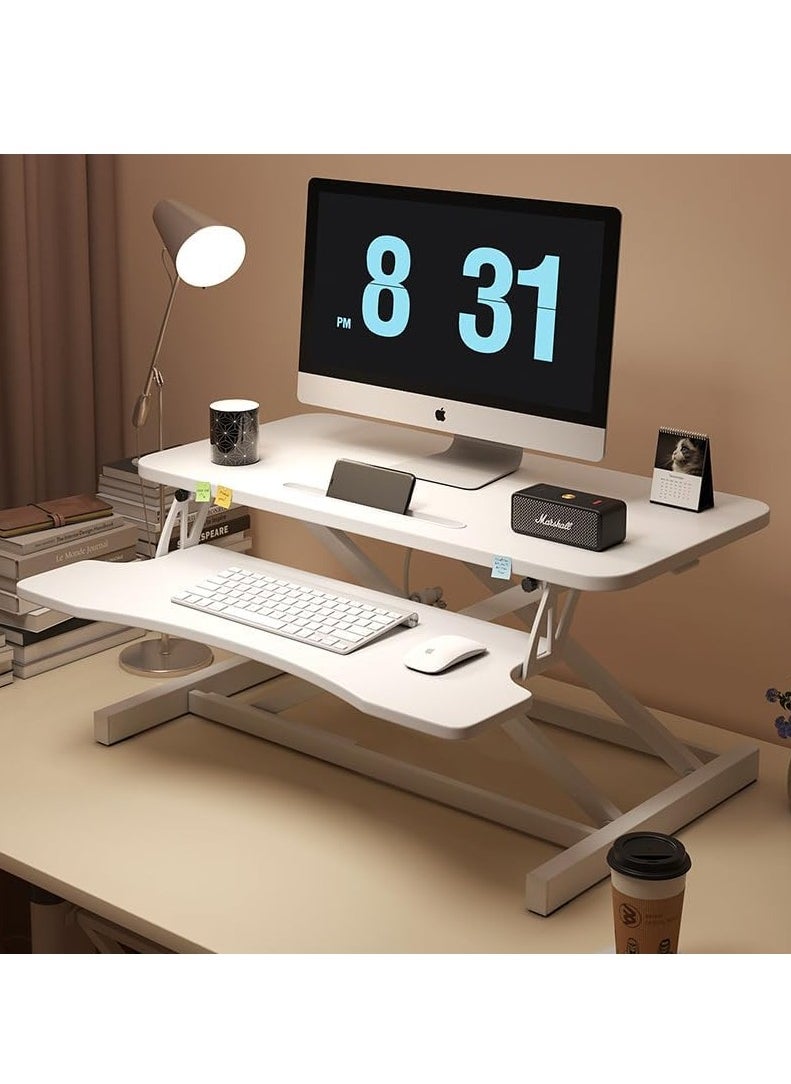 Standing Desk Converter 32 inch, Height Adjustable Sit Stand Desk Riser, Quick Sit to Stand Tabletop Dual Monitor and Laptop Riser Workstation for Home Office with Keyboard Tray, White