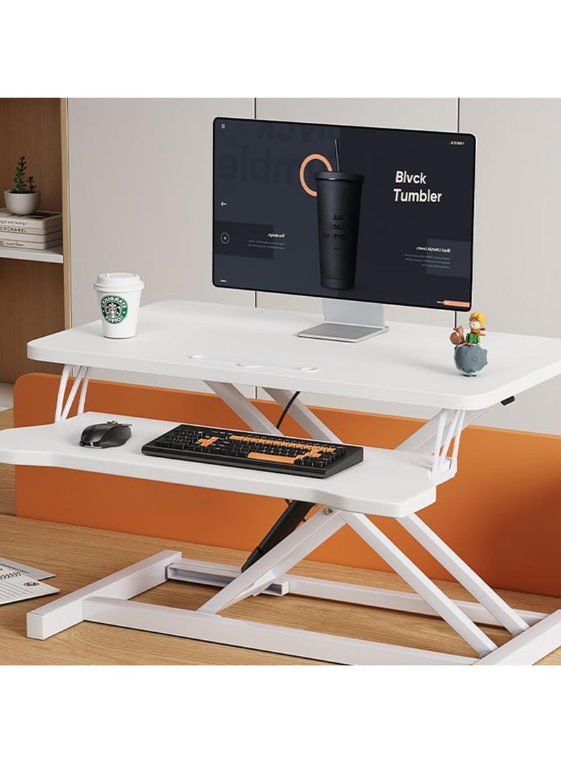 FlashHawk Standing Desk Converter 32 inch, Height Adjustable Sit Stand Desk Riser, Quick Sit to Stand Tabletop Dual Monitor and Laptop Riser Workstation for Home Office with Keyboard Tray, White  - Image 5