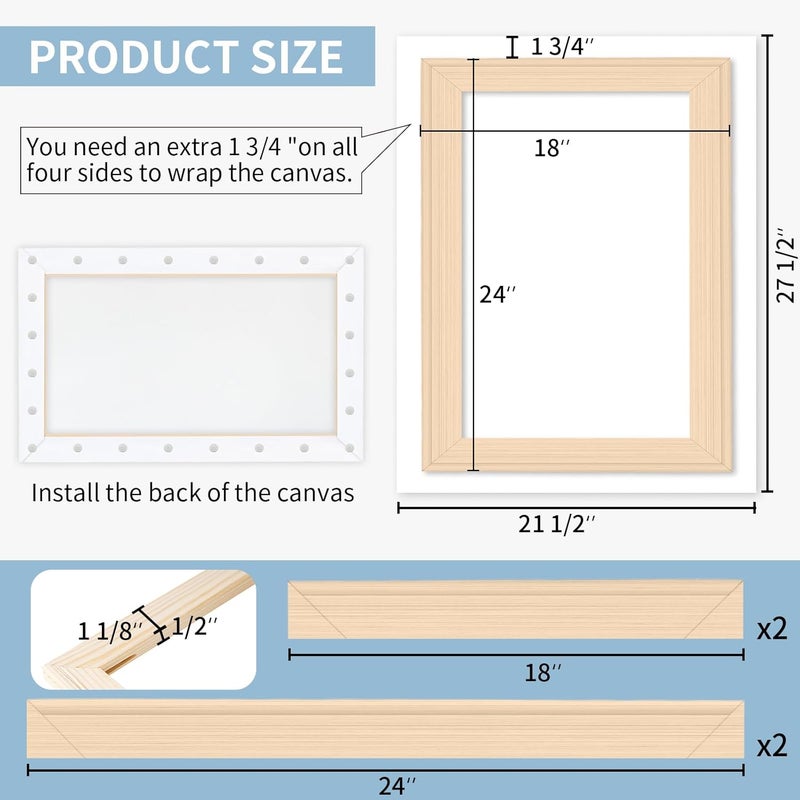 فولينج إن أرت أشرطة شد القماش DIY من ، مجموعة تأطير قماش 18x24، إطارات شد خشبية للوحات القماش والملصقات والمطبوعات - Image 2