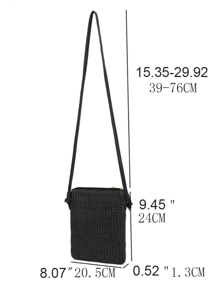 Excefore Straw Crossbody Beach Bag, Summer Beach Shoulder Bags, Boho Woven Clutch Bag, Suitable for Beach Vacation Party (Black) - Image 3