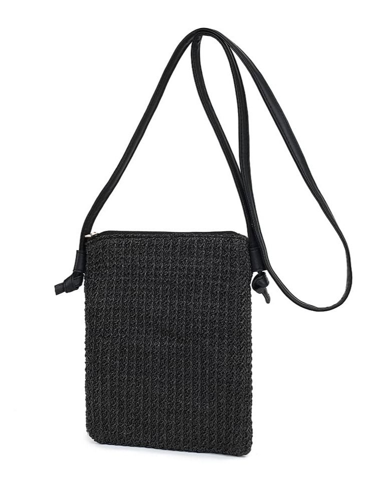 Excefore Straw Crossbody Beach Bag, Summer Beach Shoulder Bags, Boho Woven Clutch Bag, Suitable for Beach Vacation Party (Black) - Image 2