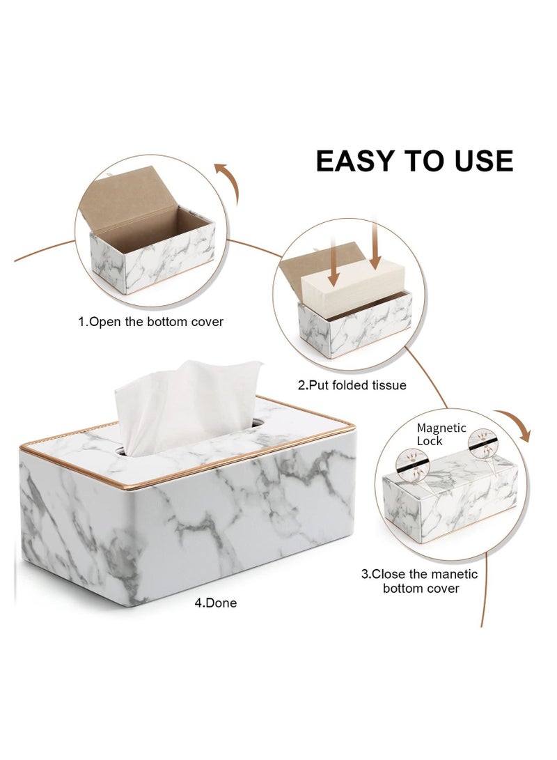 SYOSI Rectangular PU Leather Tissue Box Cover, Tissue Box Holder for Kleenex, Napkin, Rectangle Tissue Box Covers, Tissue Holder for Bathroom Car Home Decorative 9.84"X5.23"X3.77" , Phnom Penh Marble - Image 4