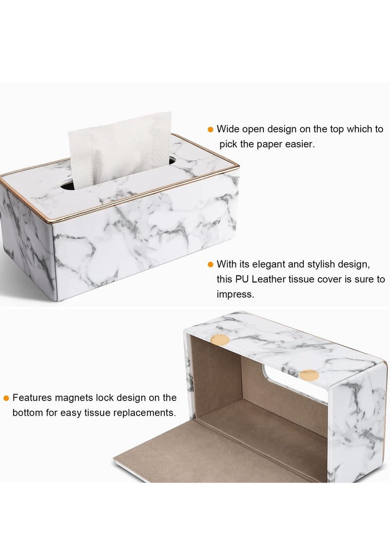 SYOSI Rectangular PU Leather Tissue Box Cover, Tissue Box Holder for Kleenex, Napkin, Rectangle Tissue Box Covers, Tissue Holder for Bathroom Car Home Decorative 9.84"X5.23"X3.77" , Phnom Penh Marble - Image 3