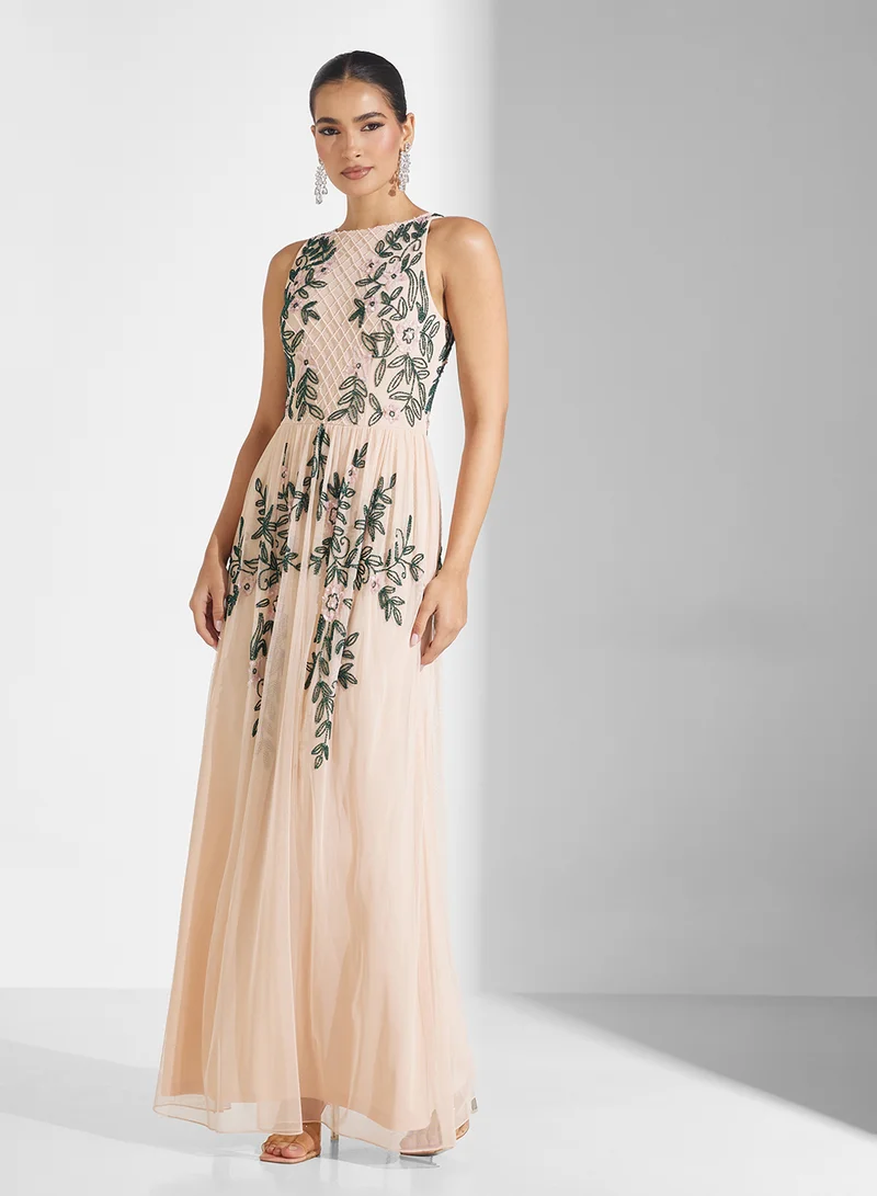 Frock and Frill Floral Beaded Maxi Dress
