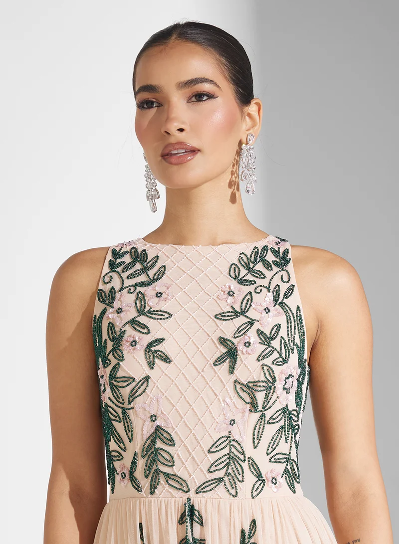 Frock and Frill Floral Beaded Maxi Dress