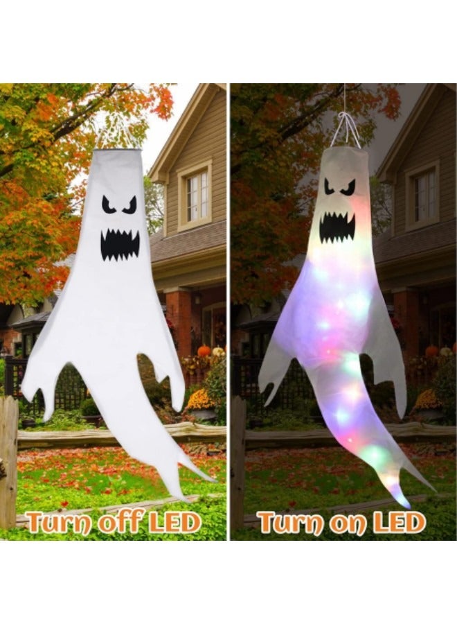 Hanging Glowing Ghost Windsocks Flag, 47 Inch  Ghost Wind Socks Wind Flags with LED Light - Image 2