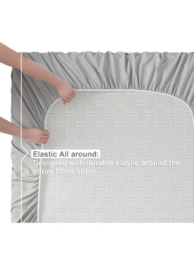 Nestl Nestl RV Short Queen Sheet Set - 4 Piece Bed Sheets for RV Short Queen Size Bed, Deep Pocket, Hotel Luxury, Extra Soft, Breathable and Cooling, Light Grey RV Short Queen Size Sheets  - Image 5