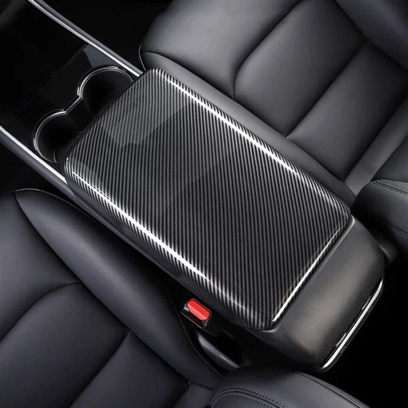 QASULER Carbon Fiber Armrest Box Cover for Tesla Model 3 - Image 5