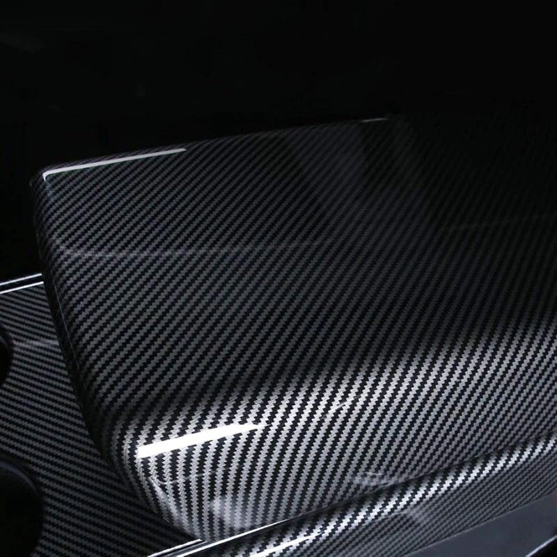QASULER Carbon Fiber Armrest Box Cover for Tesla Model 3 - Image 2
