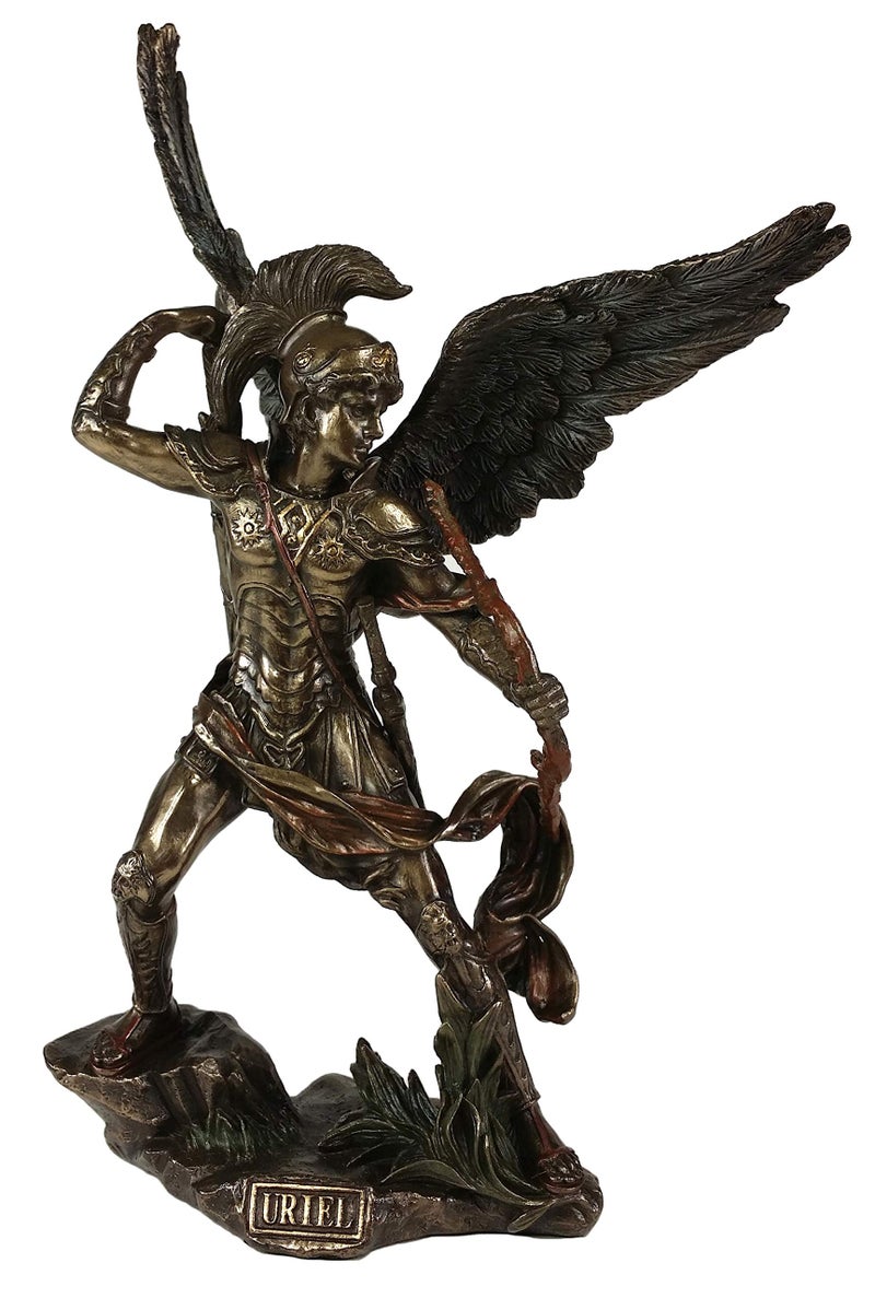 فيرونيز ديزاين Veronese Design 9.5 inch Archangel Saint Uriel مع تمثال تقاطع النحت ملاك اللون البرونزي - Image 1
