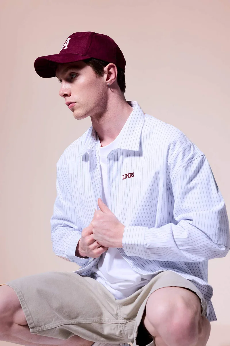 DeFacto Boxy Fit Shirt Collar Printed Long Sleeve Shirt