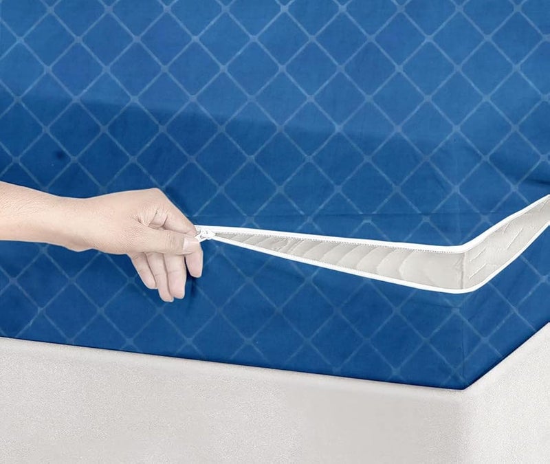 BSB HOME® Premium Cotton Mattress Cover/Protector with Zipper Chain|Provides All Around Protection with 360° Encasing |Single Size Bed - 72x36+6 inches (6 x 3 ft Mattress) - Pack of 1 - Blue - Image 1